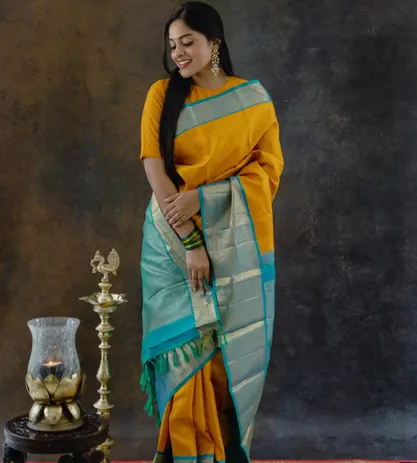 Amber Yellow Kanchipuram Silk Saree2
