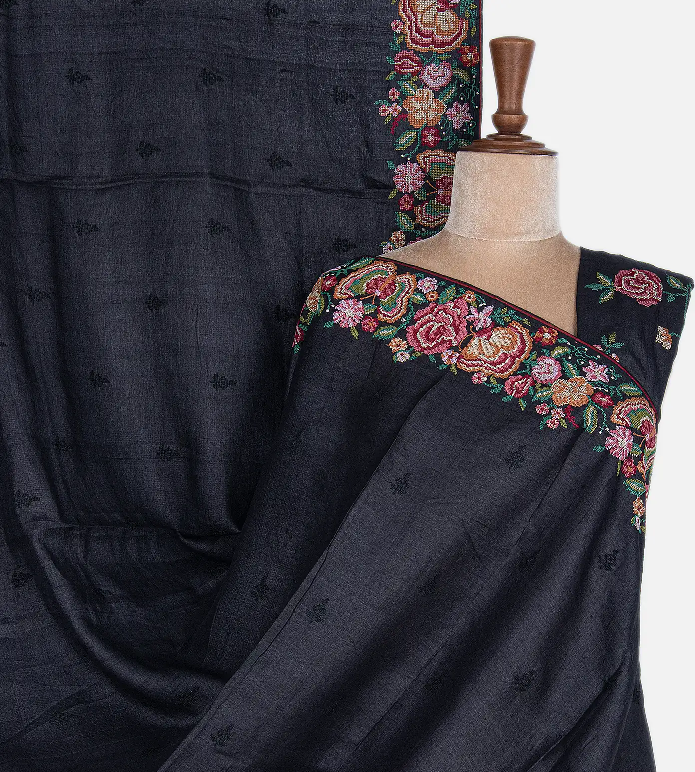 Black Tussar Embroidery Saree1