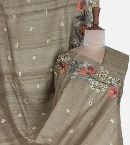 Olive Green Tussar Embroidery Saree1