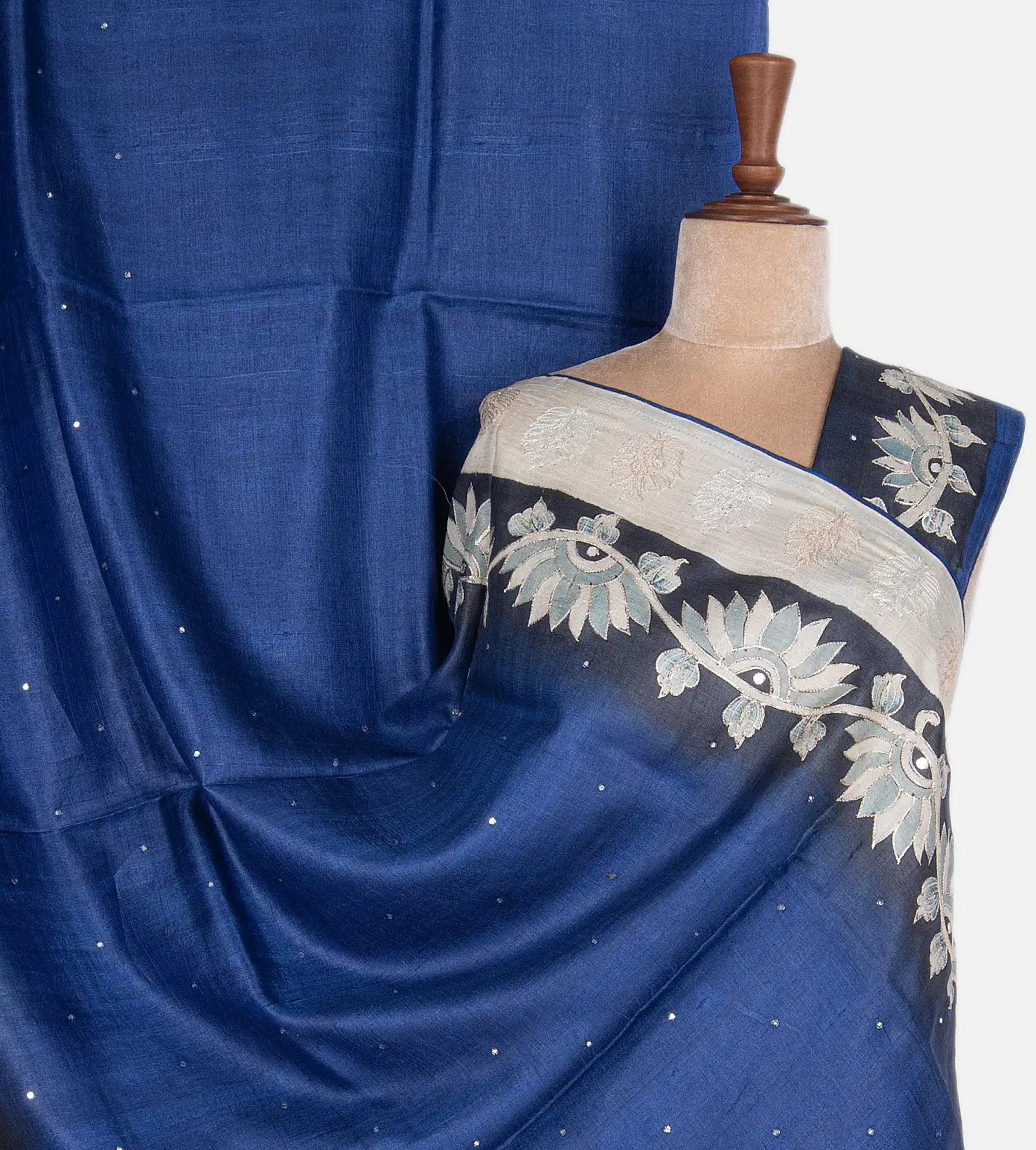 Blue Tussar Embroidery Saree1