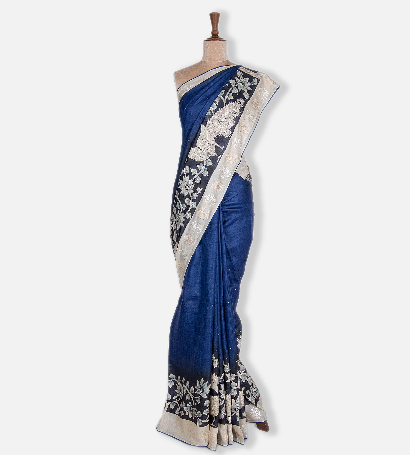 Blue Tussar Embroidery Saree2