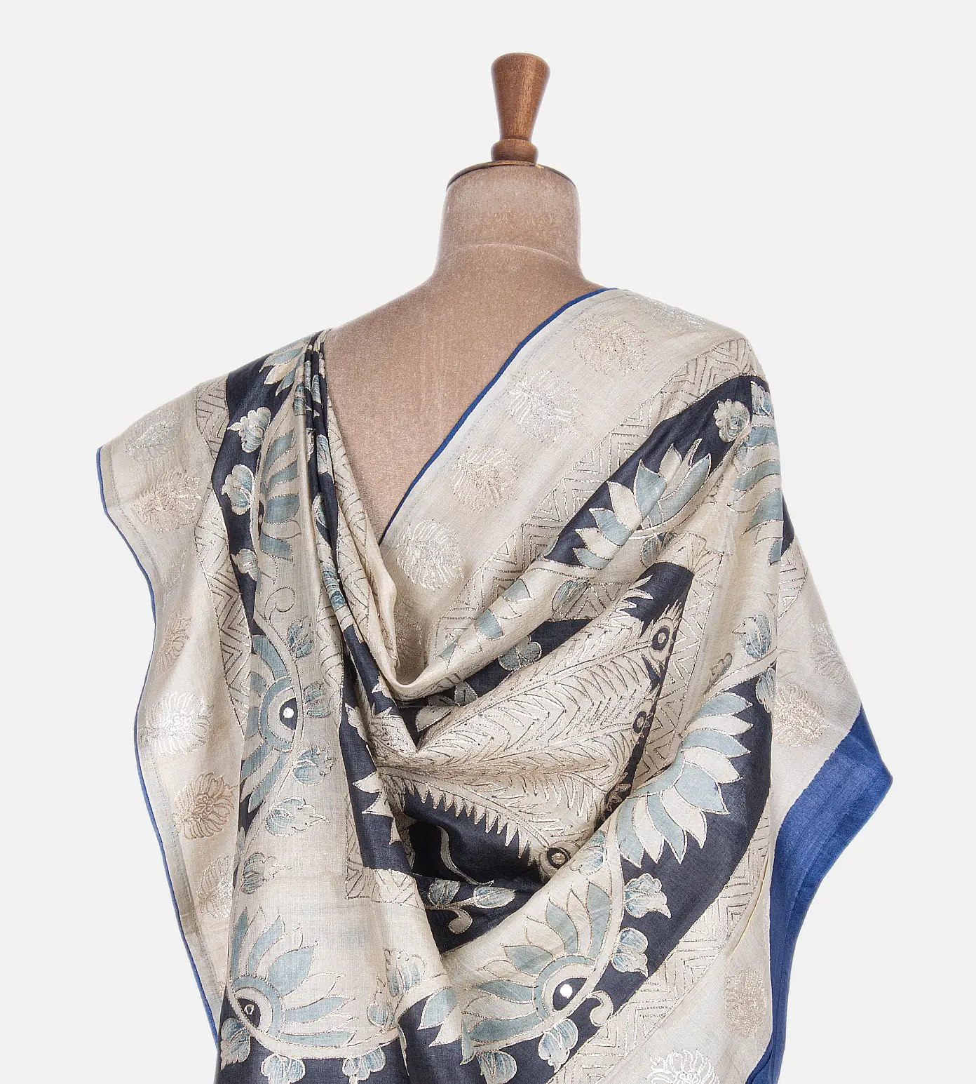 Blue Tussar Embroidery Saree3
