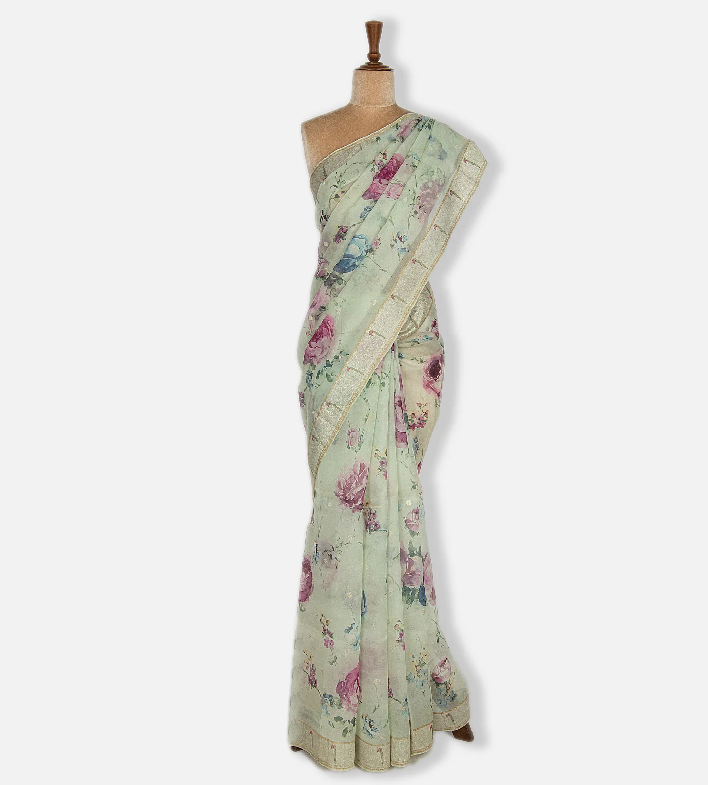 Light Green Organza Embroidery Saree2