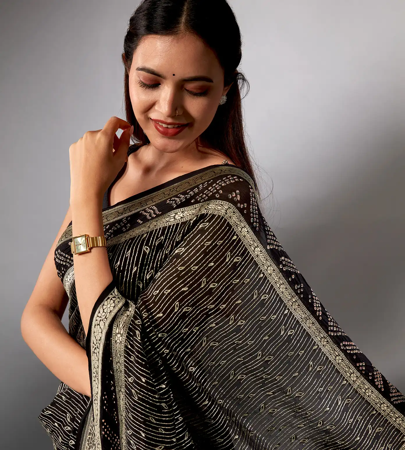 Black Banaras Georgette Saree1