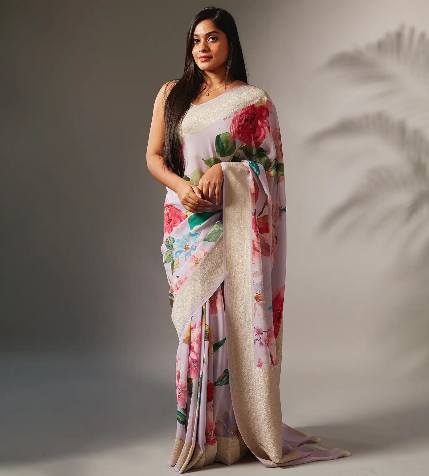 Lavender Banarasi Georgette Saree2