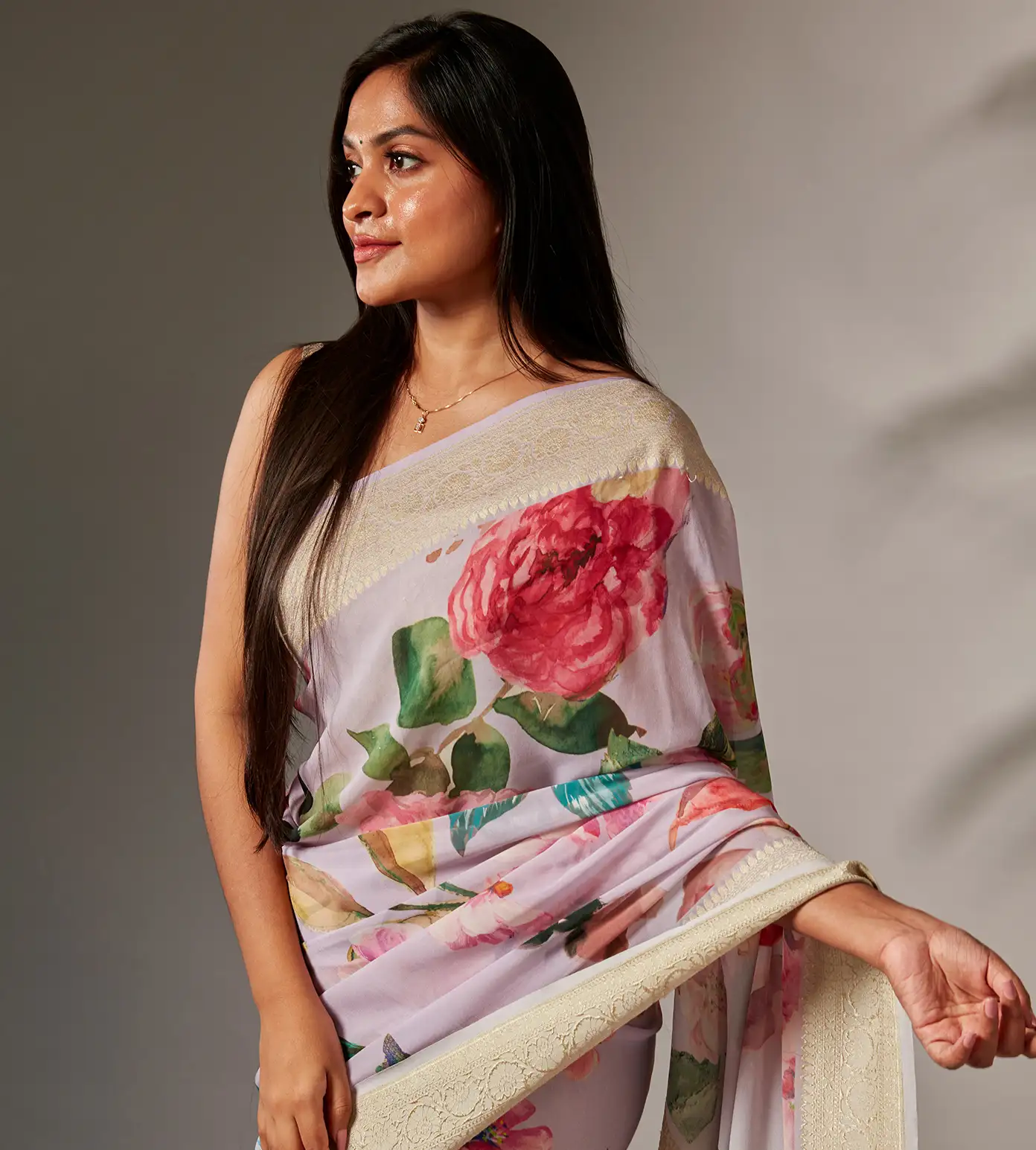 Lavender Banarasi Georgette Saree3