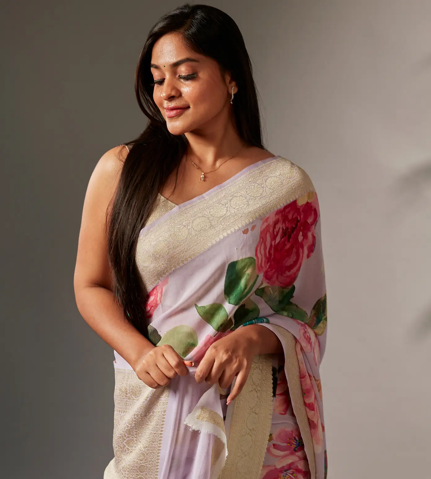 Lavender Banarasi Georgette Saree4