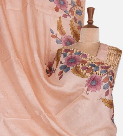 Peach Tussar Embroidery Saree1
