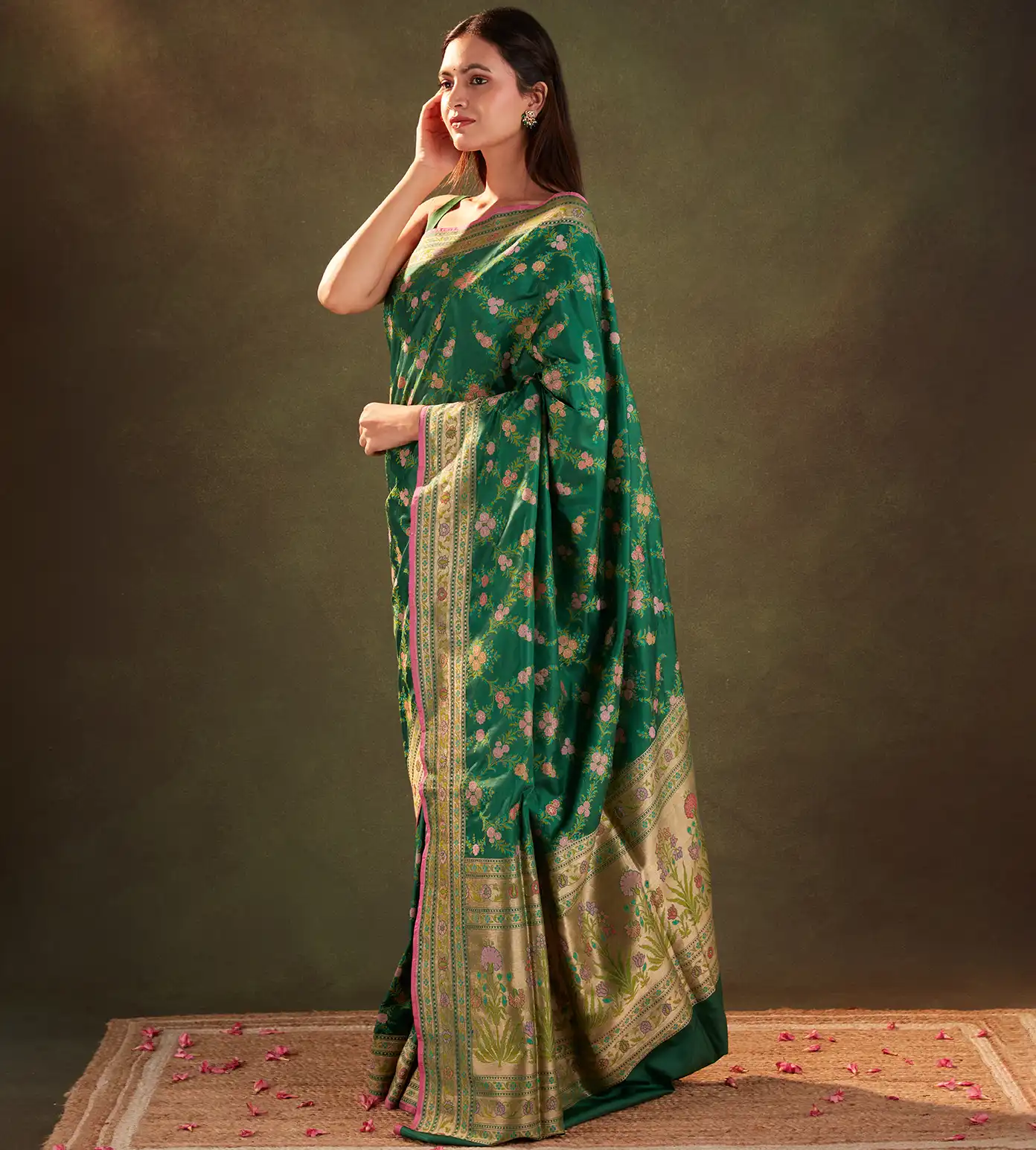 Bottle Green Banarasi Silk Saree2