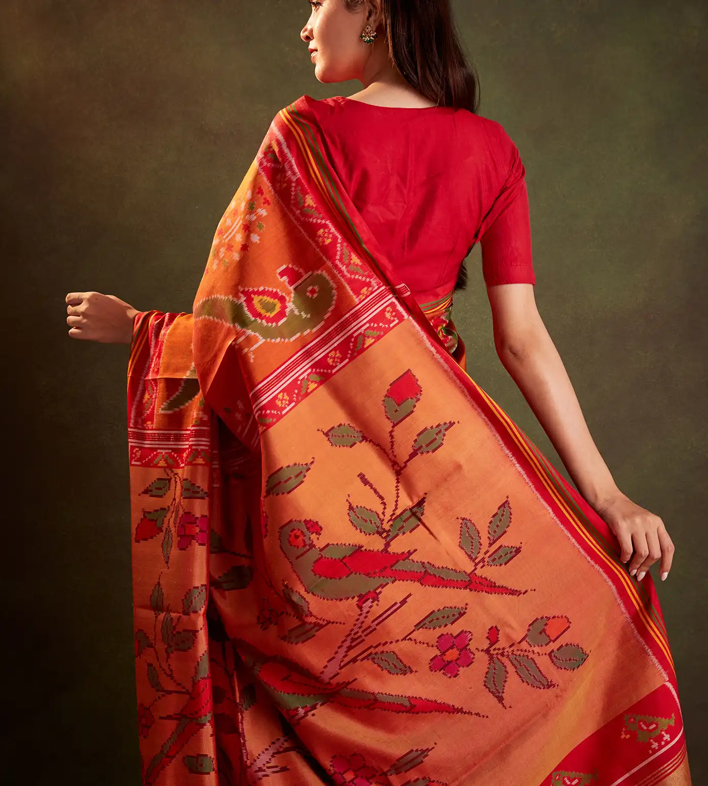Rust Red Double Ikkat Saree2