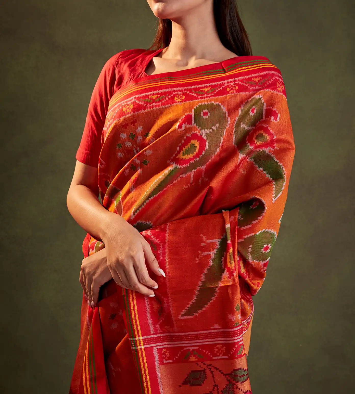 Rust Red Double Ikkat Saree4