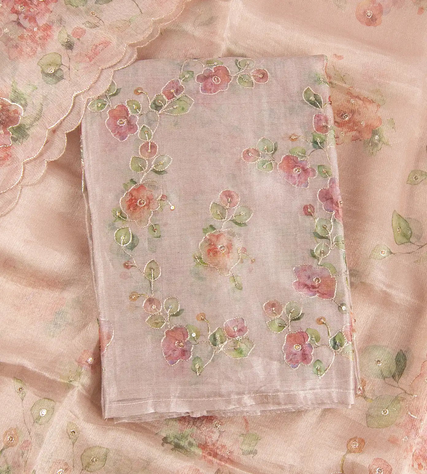 Creme Tissue Organza Embroidery Salwar1