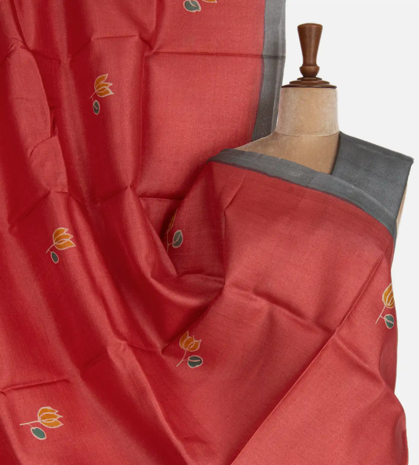 Tomato Red BatikTussar Saree1