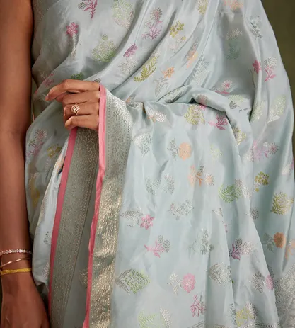 Pastel Blue Banarasi Silk Saree3
