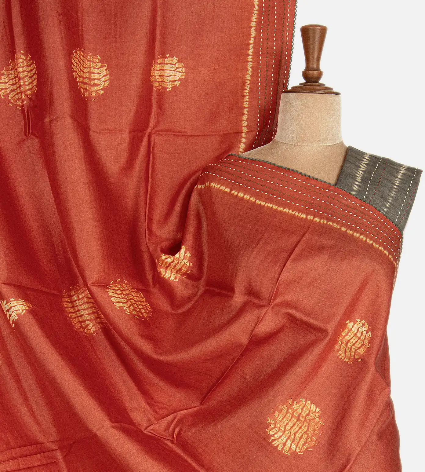 Rust Red Shibori Tussar Saree1
