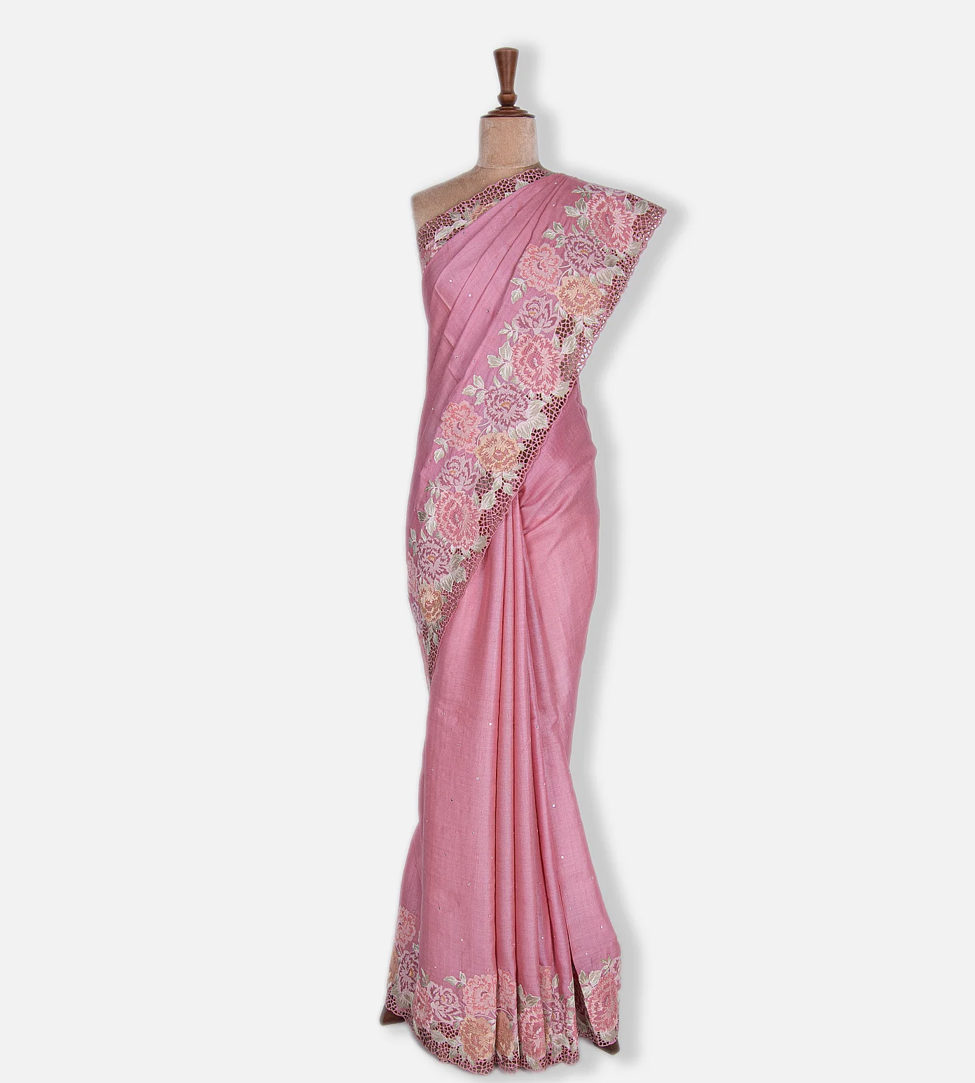 Pink Tussar Embroidered Saree2