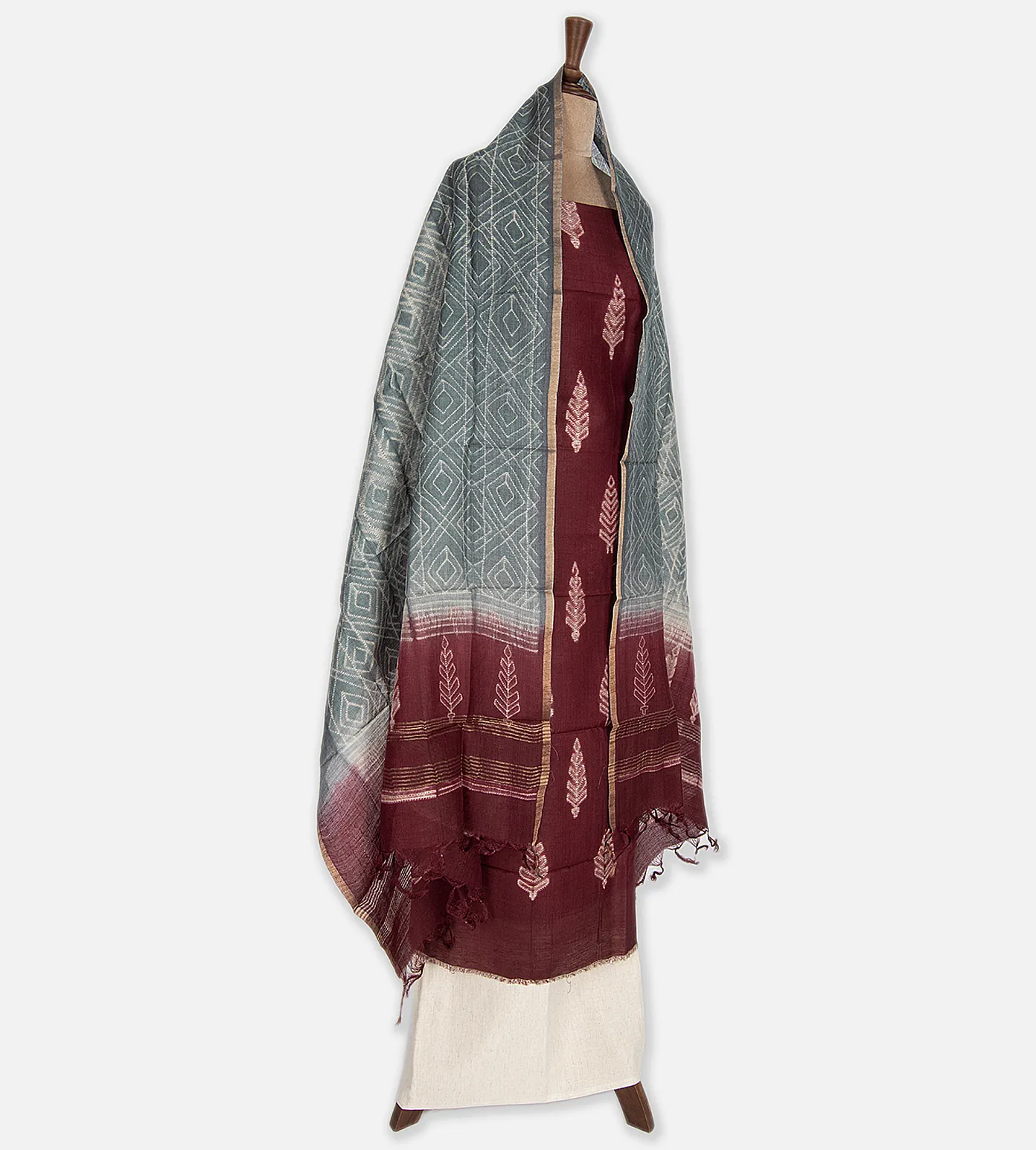 Maroon Shibori Tussar Salwar3