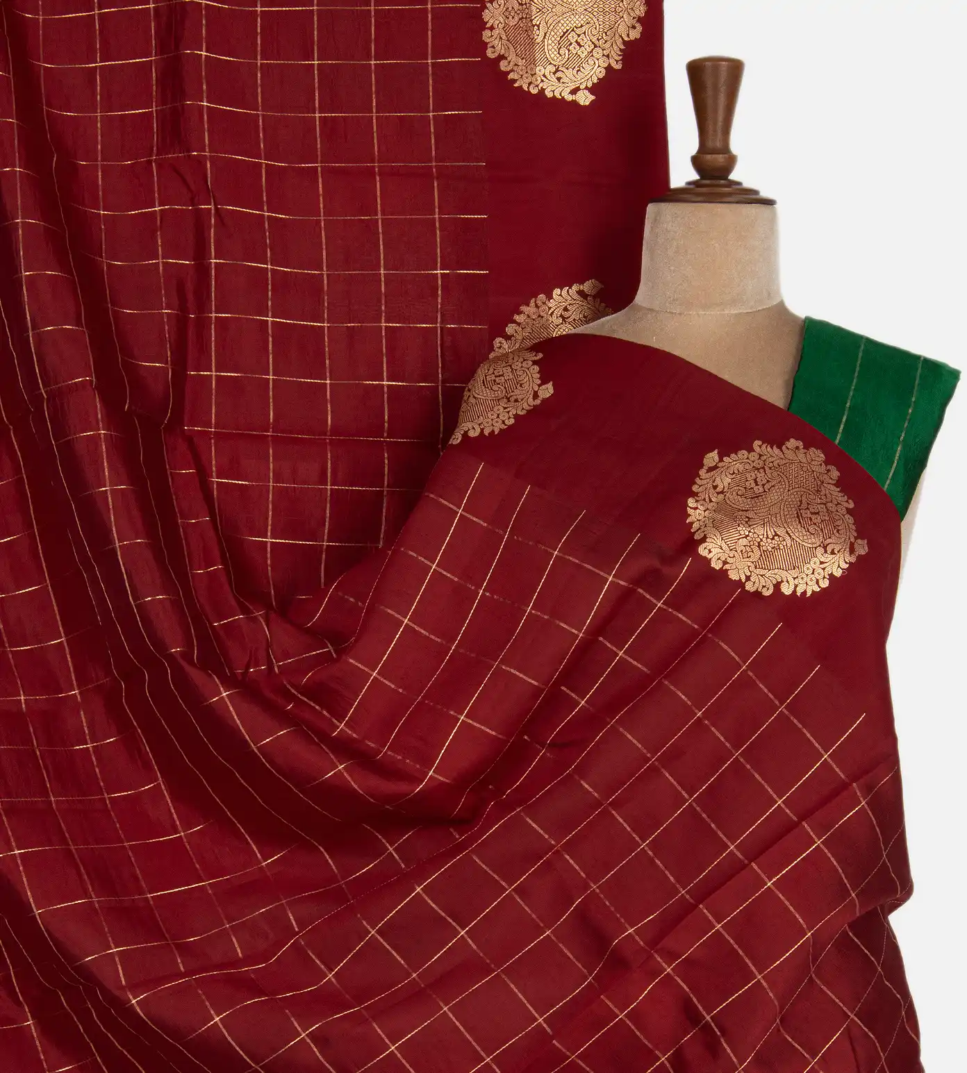 Deep Red Banarasi Tussar Saree1