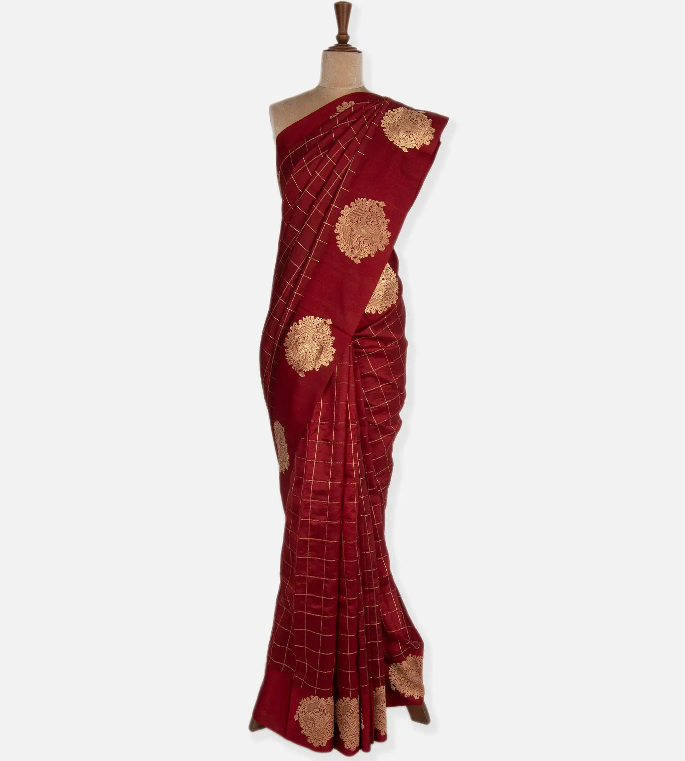 Deep Red Banarasi Tussar Saree2