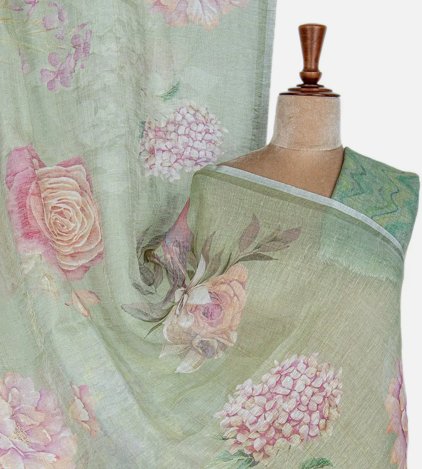 Pastel Green Linen Saree1