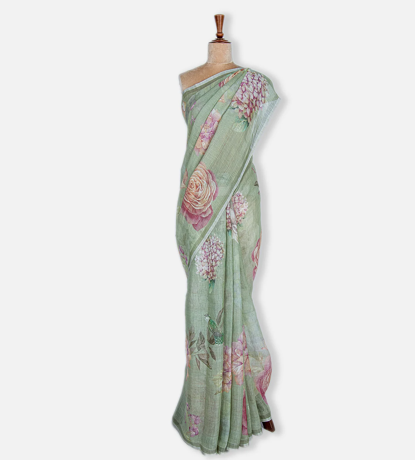 Pastel Green Linen Saree2