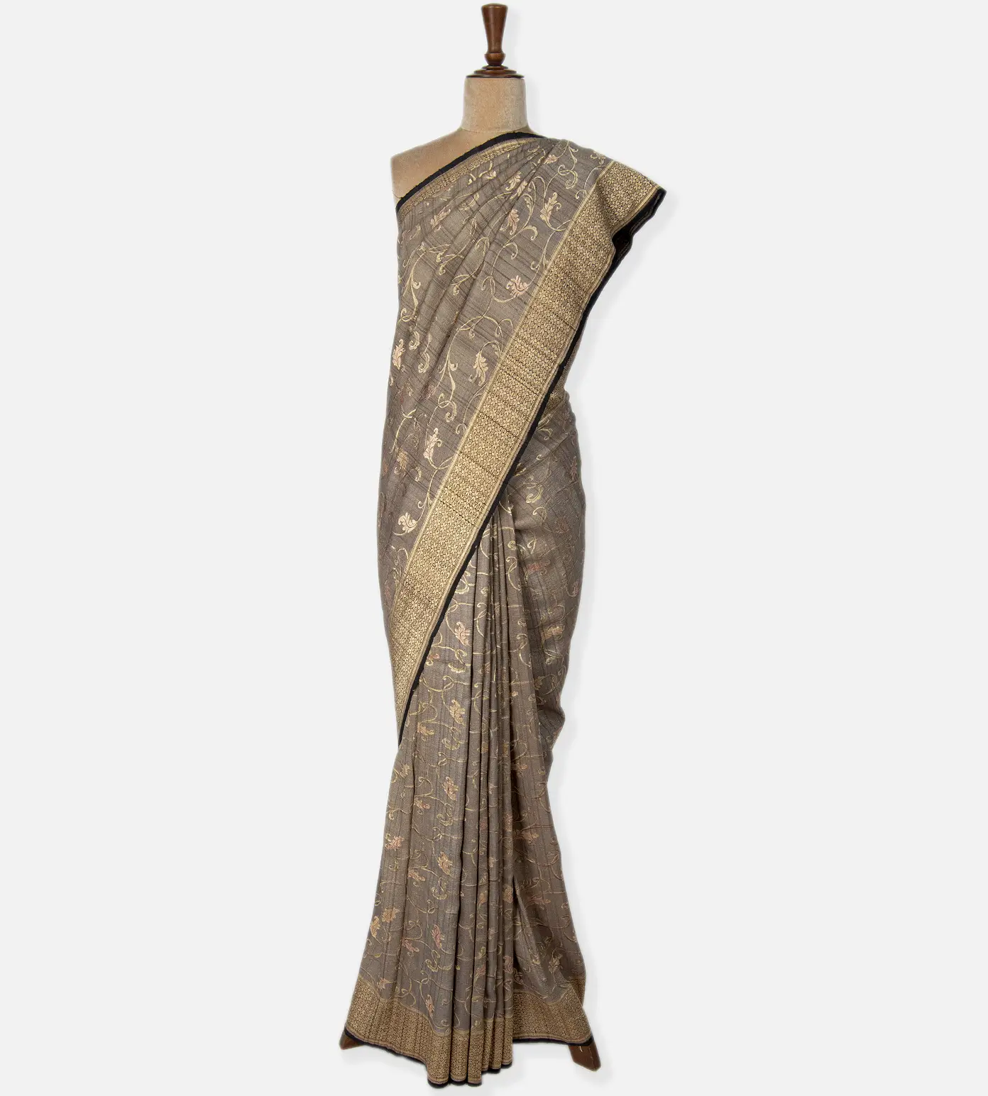 Grey Banarasi Tussar Georgette Saree2