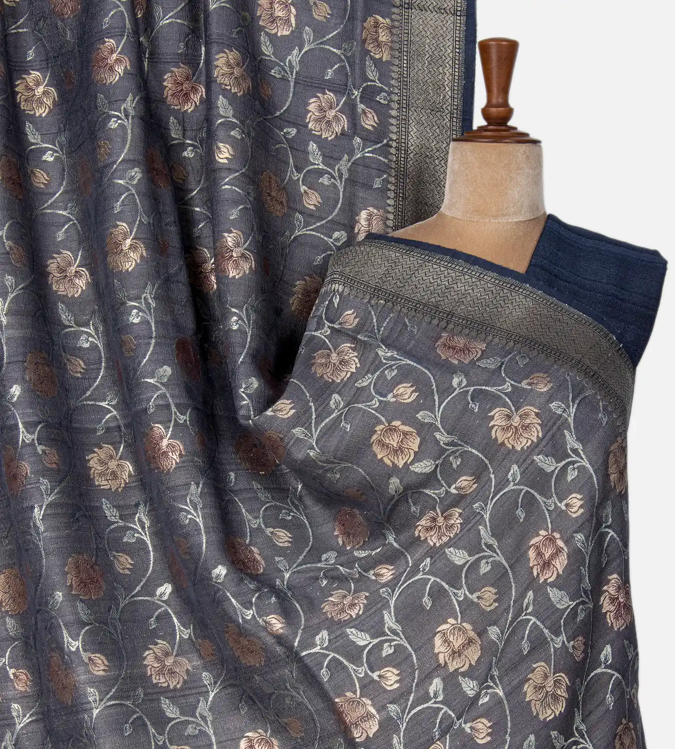 Deep Blue Banarasi Tussar Georgette Saree1