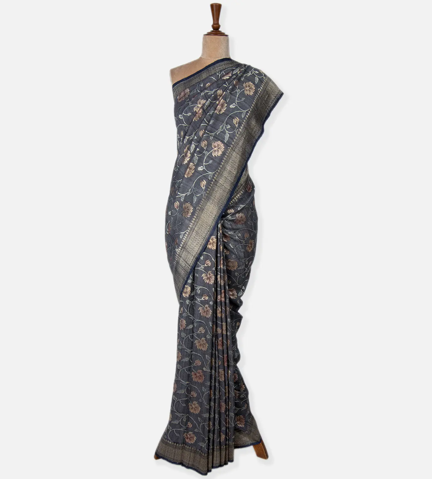 Deep Blue Banarasi Tussar Georgette Saree2
