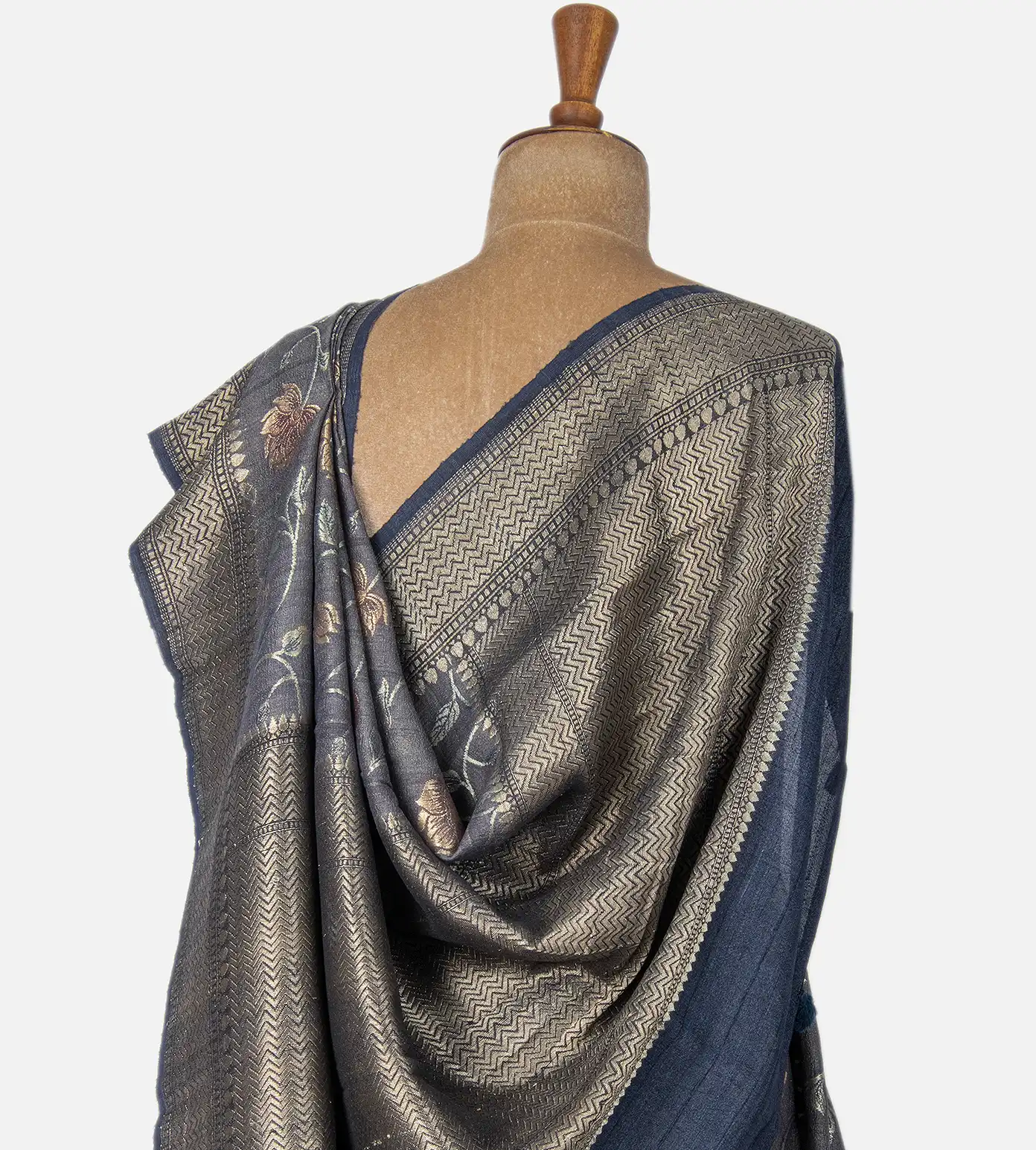 Deep Blue Banarasi Tussar Georgette Saree3
