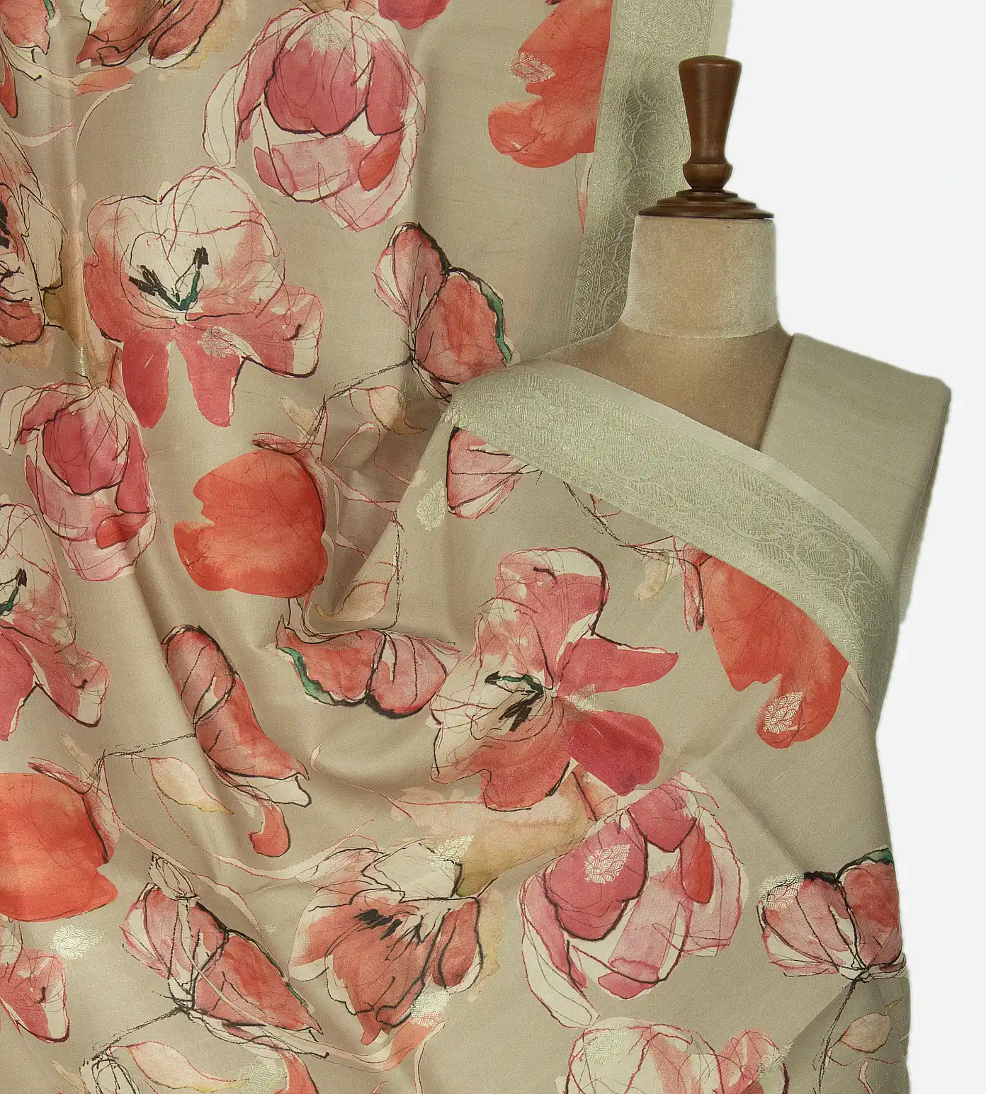 Creme Kattan Silk Saree1