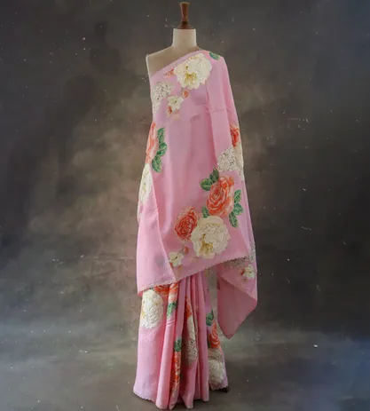 Pink Tussar Embroidery Saree2