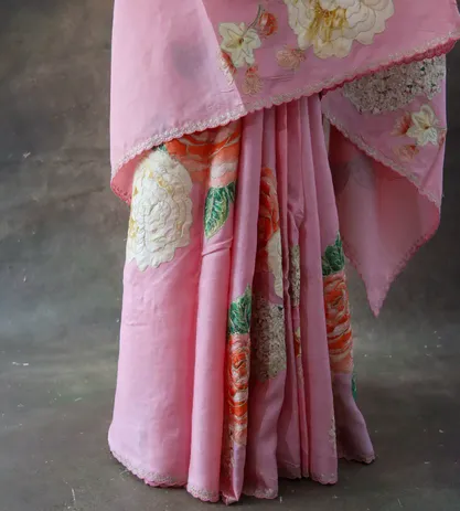 Pink Tussar Embroidery Saree4