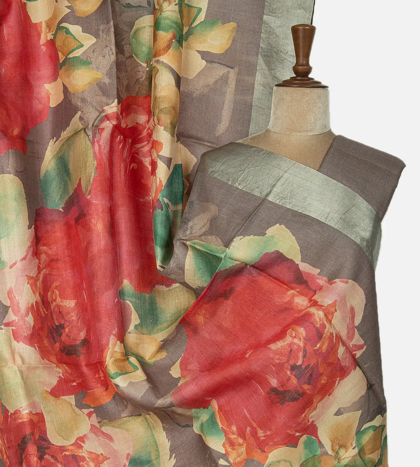 Aubergine Purple Tussar Printed Saree1