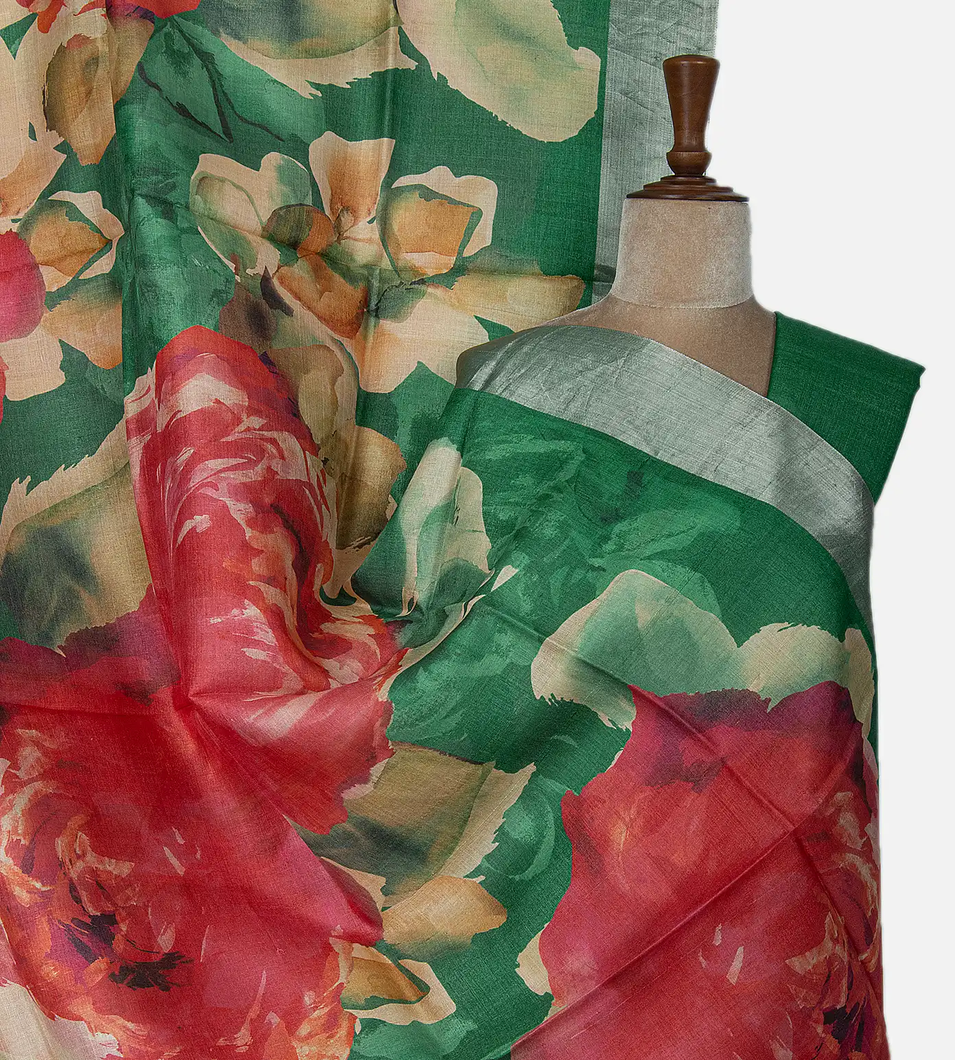 Green Tussar Printed Saree1