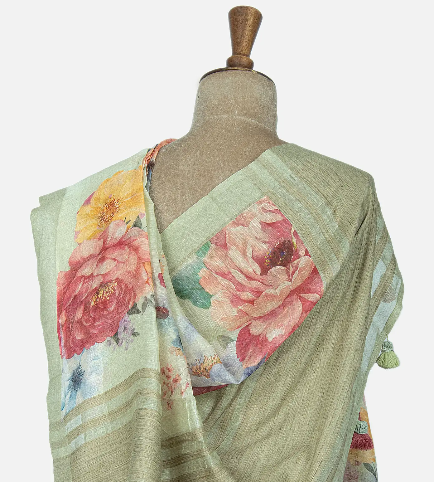 Green Linen Saree3