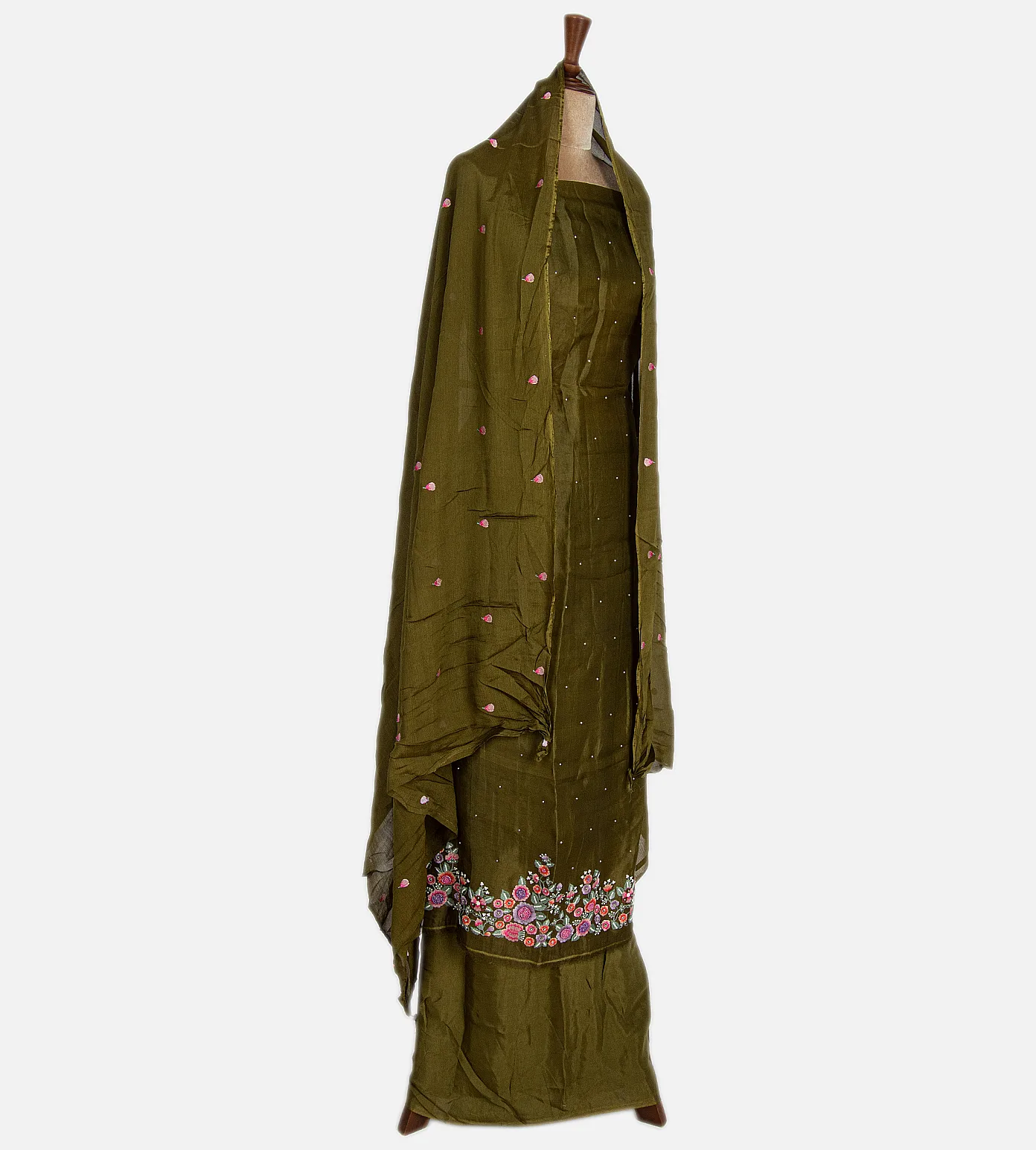 Olive Green Organza Embroidery Salwar3