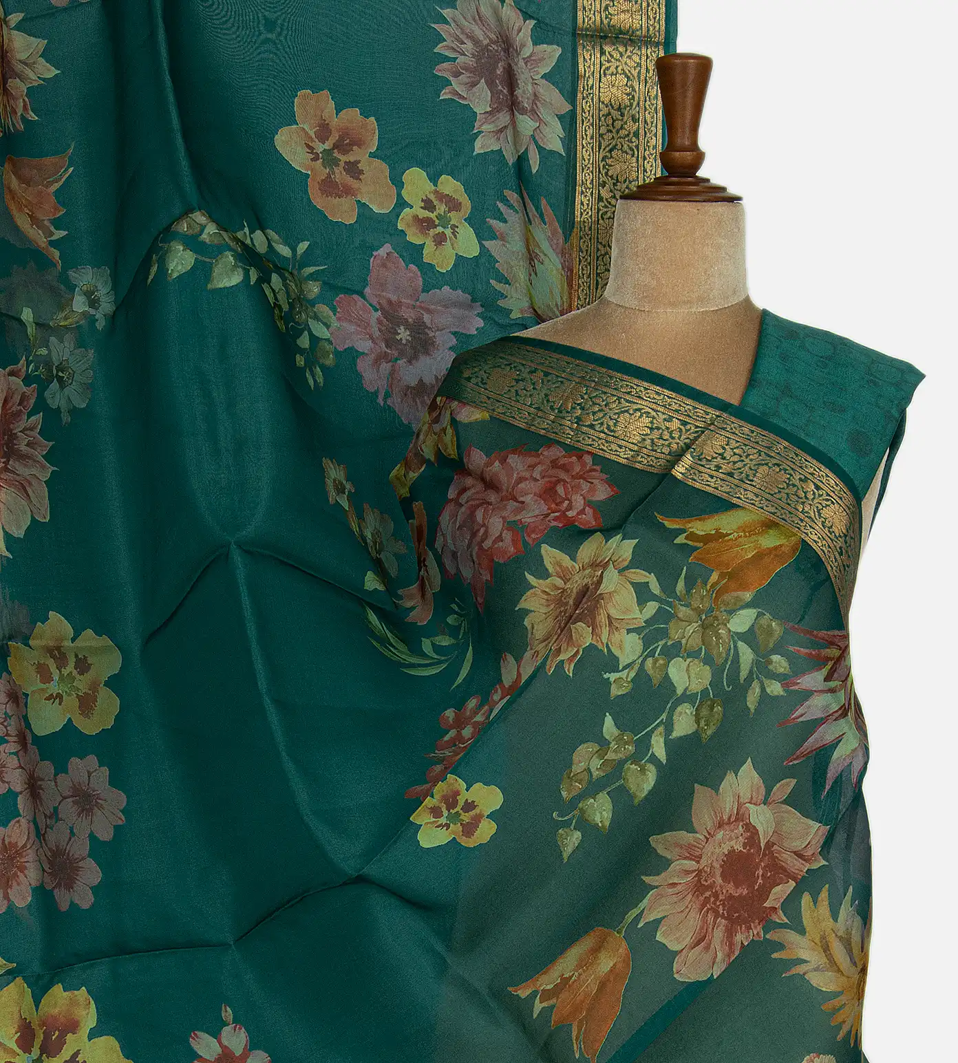 Emerald Green Organza Saree1