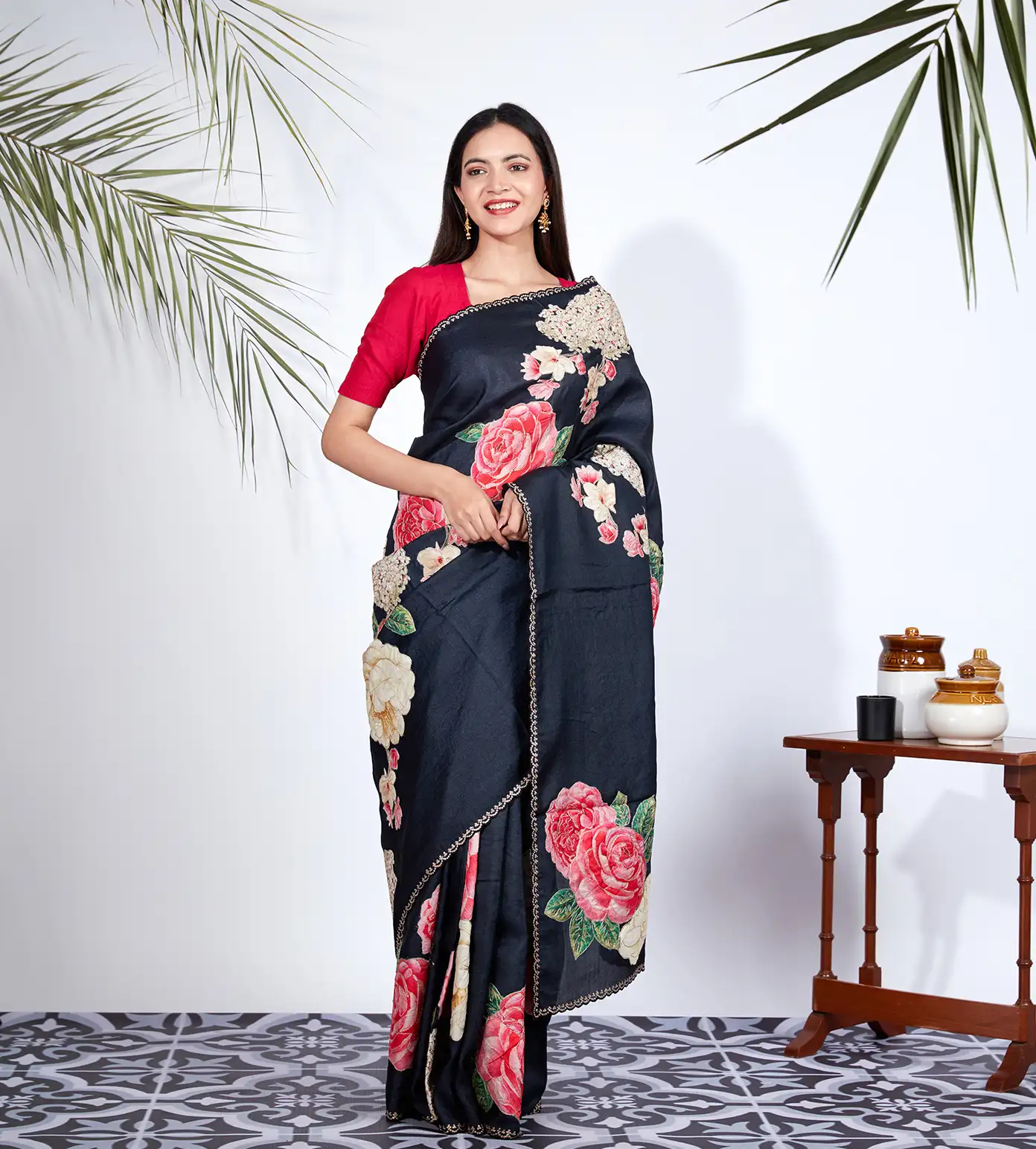 Black Tussar Embroidery Saree2