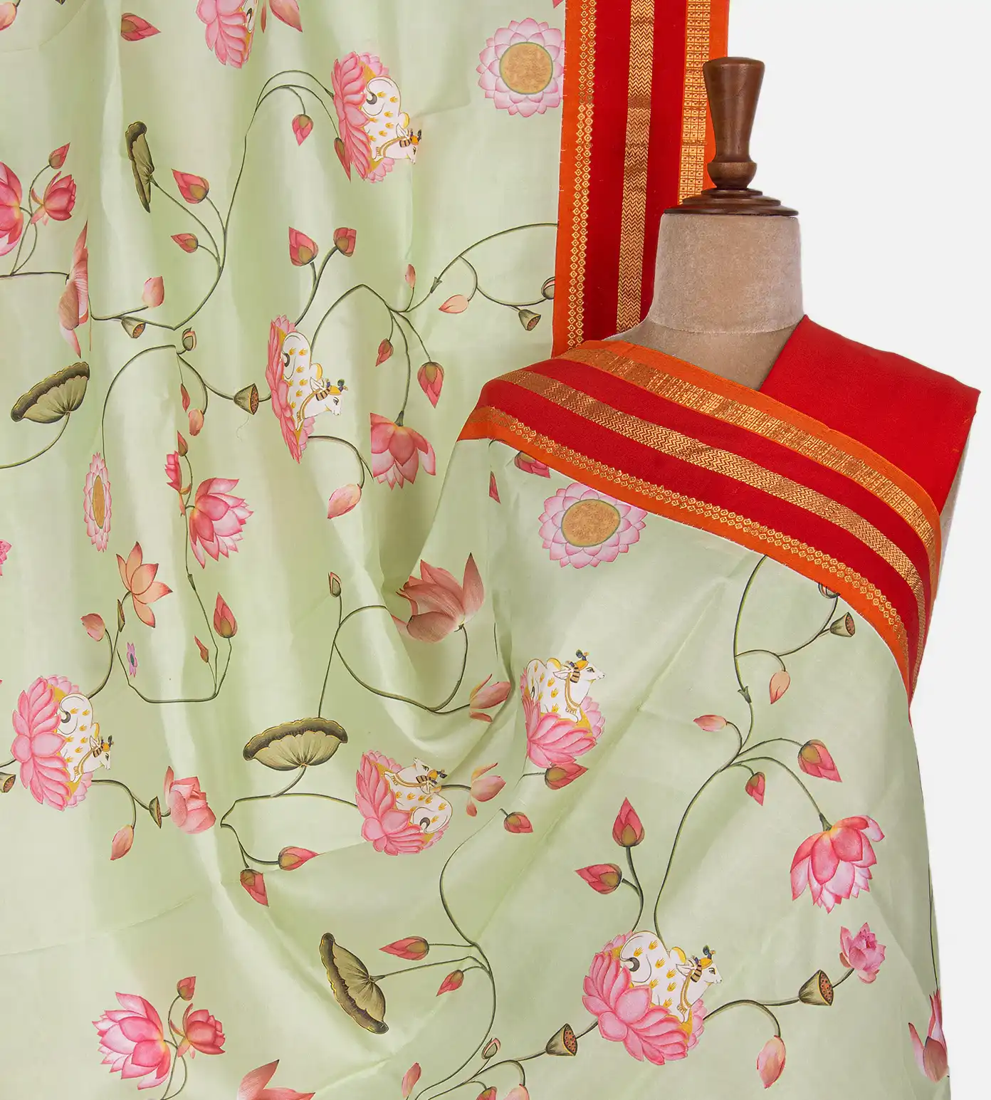 Pastel Green Handloom Weaving Banarasi Cotton Silk Saree – Ethnos