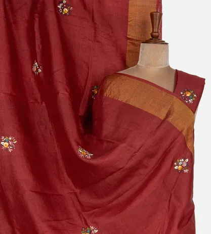 Deep Red Tussar Embroidery Saree1