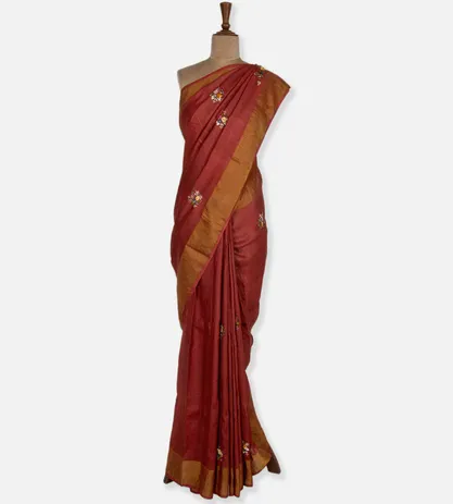 Deep Red Tussar Embroidery Saree2