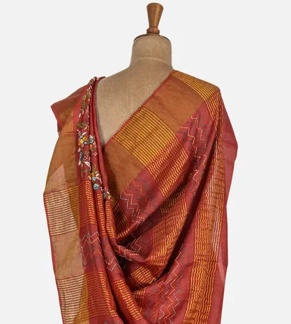 Deep Red Tussar Embroidery Saree3