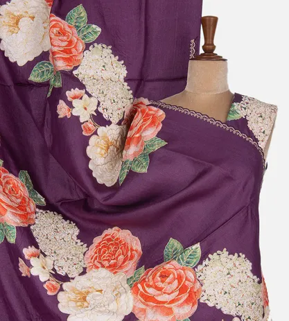 Purple Tussar Embroidery Saree1