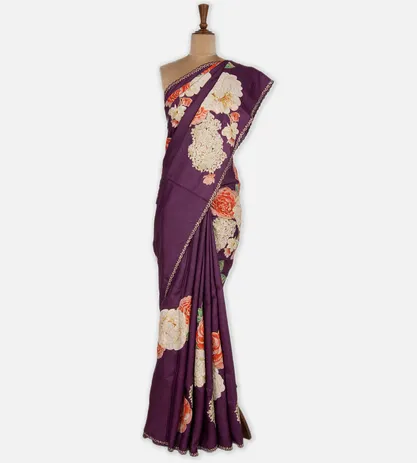 Purple Tussar Embroidery Saree2