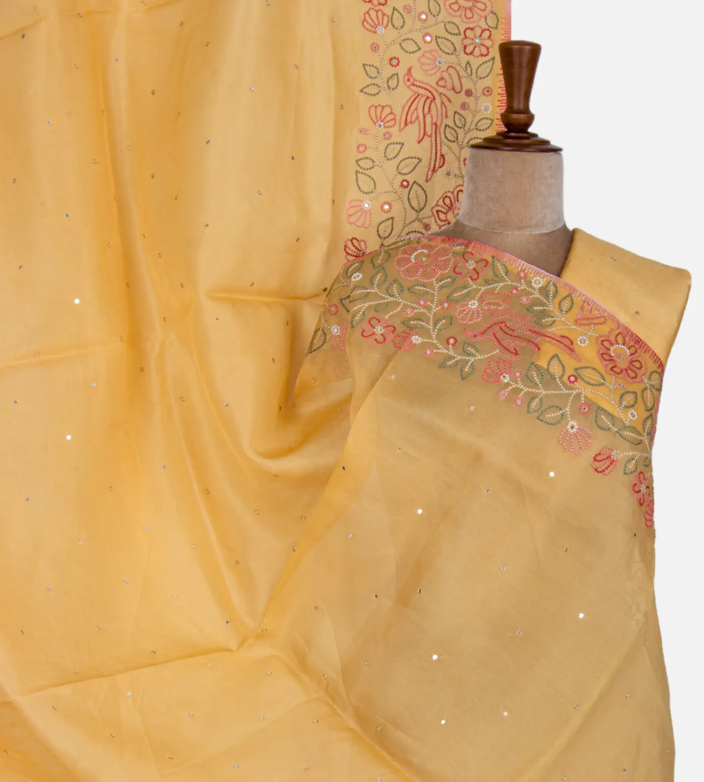 Yellow Organza Embroidery Saree1