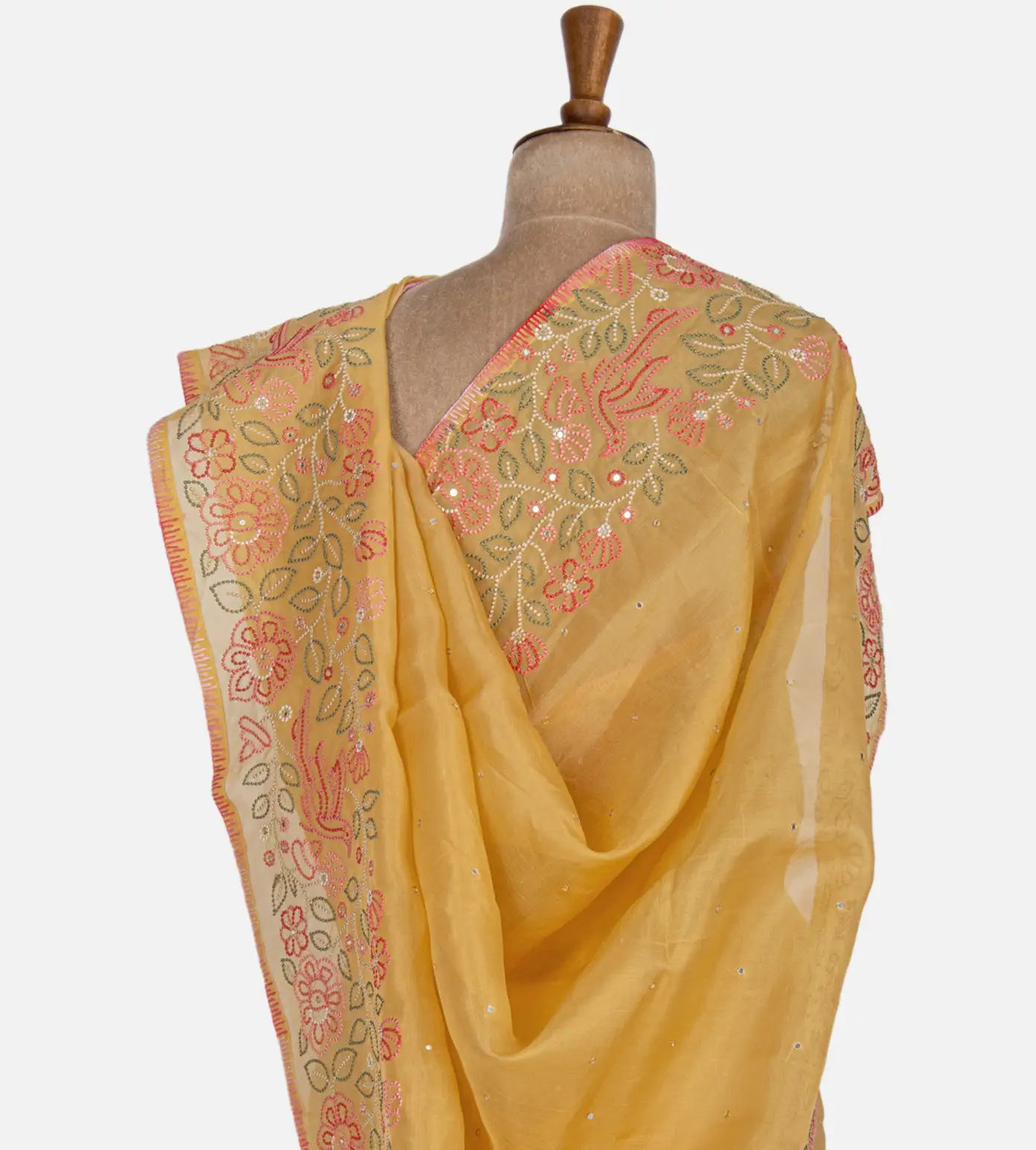 Yellow Organza Embroidery Saree3