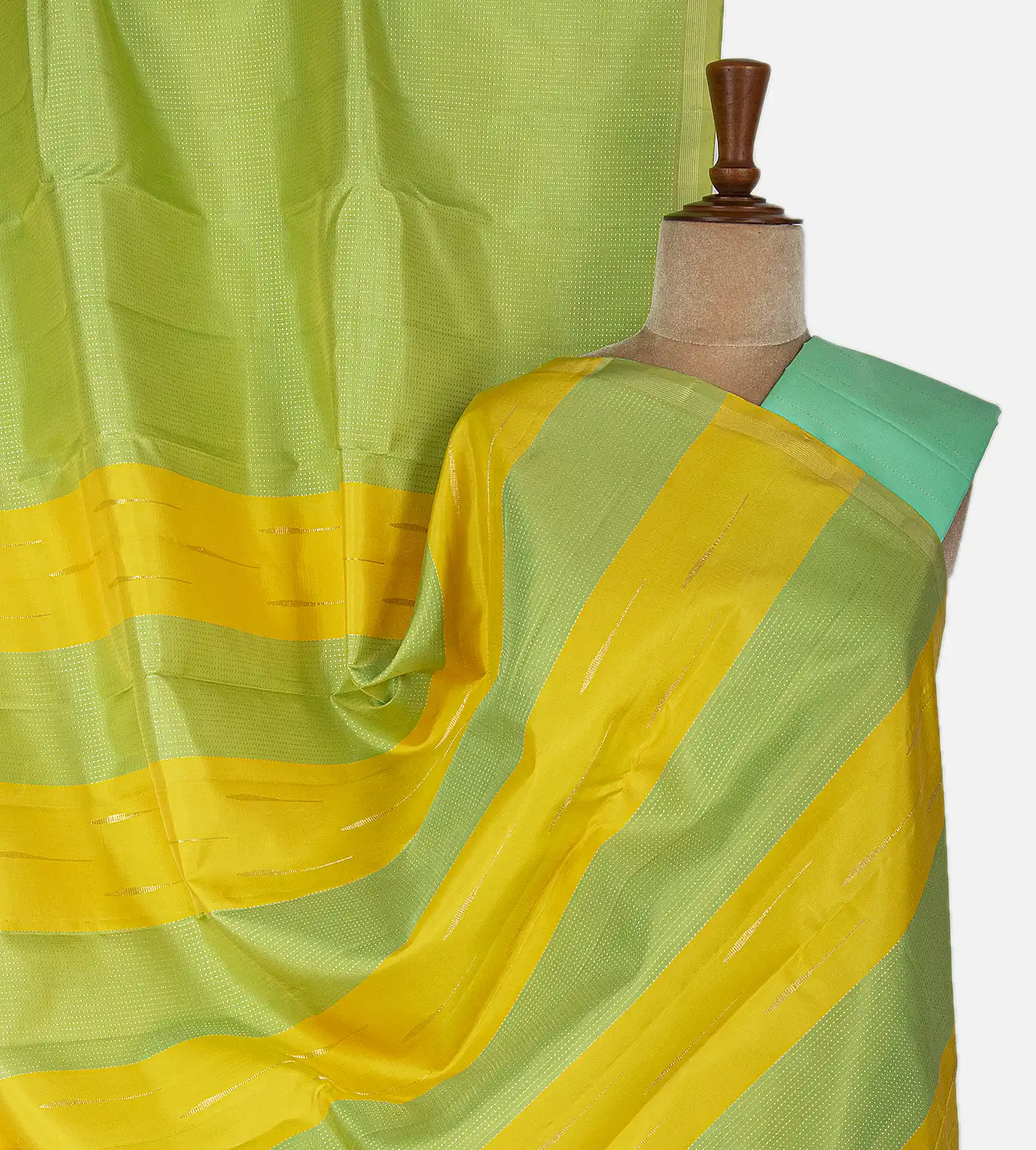 Light Green and Yellow Kanchipuram  Silk Saree1