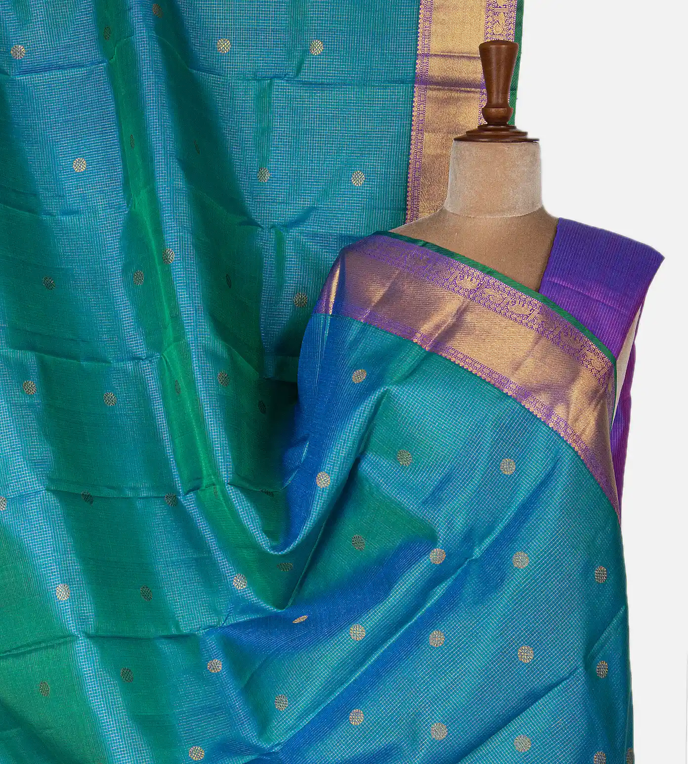 Peacock Blue Kanchipuram Silk Saree1