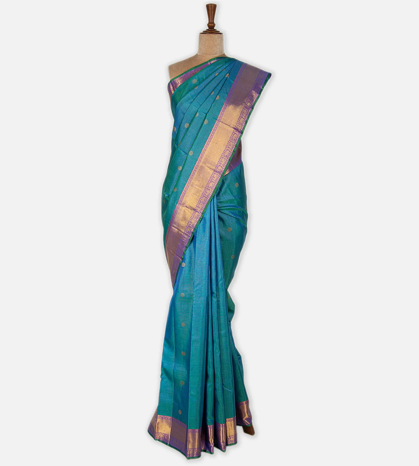 Peacock Blue Kanchipuram Silk Saree2