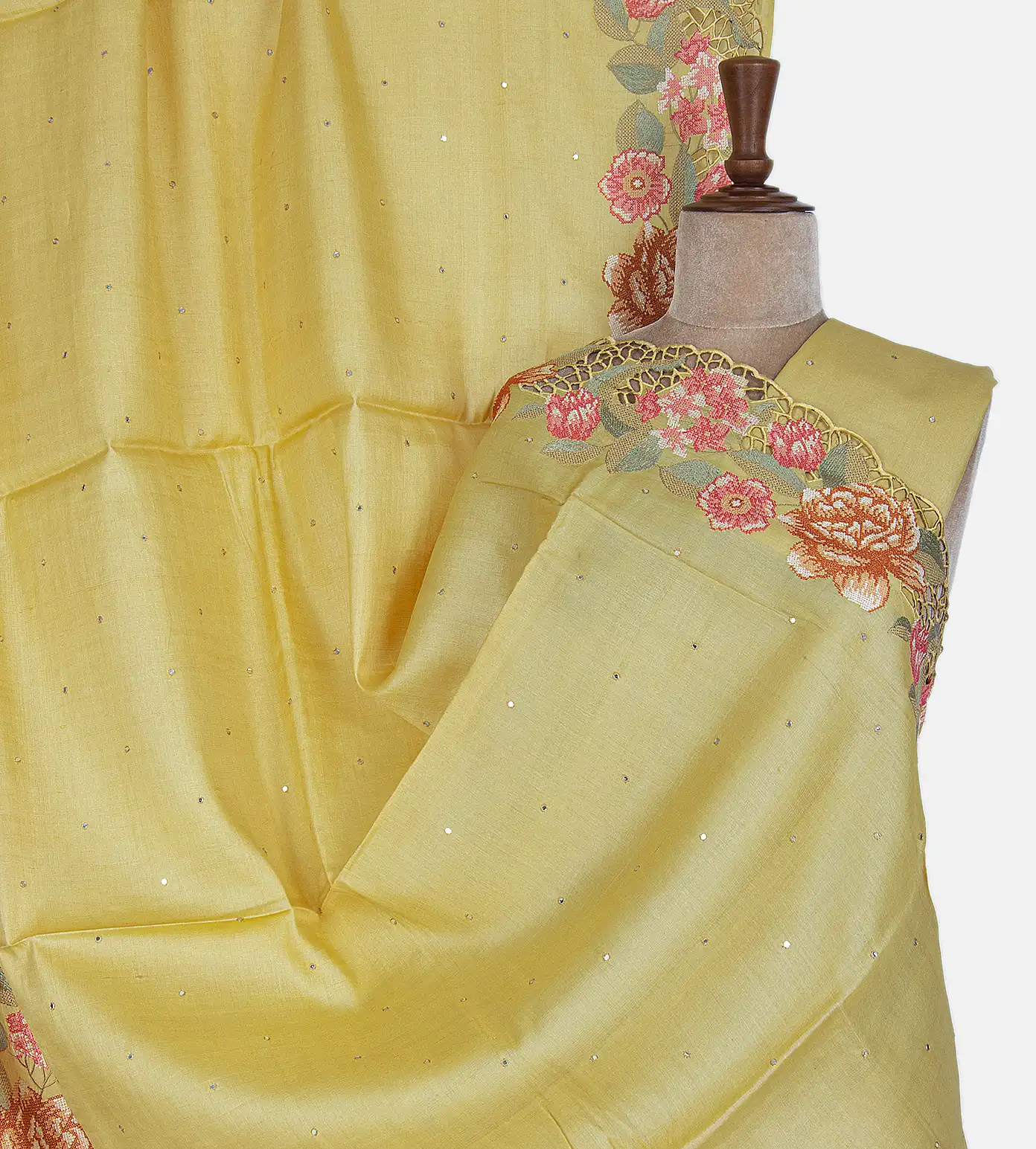 Yellow Tussar Cut Work Saree1